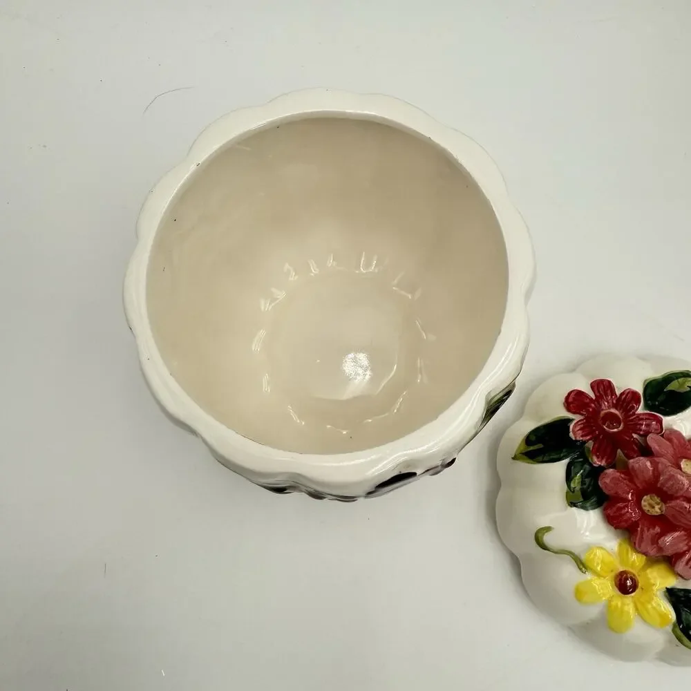 Butterfly Flower 3D White Pumpkin MCM Canister Set 1950s Cottagecore Floral VGC‎